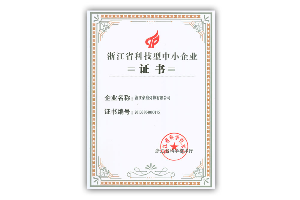 浙江省科技型中小企业证书